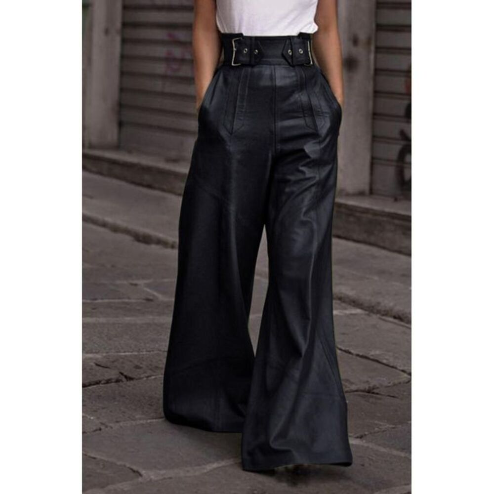 Everyday the Label HighWaisted Wide Leg Faux Leather Pants Women Black - Picture 2 of 3